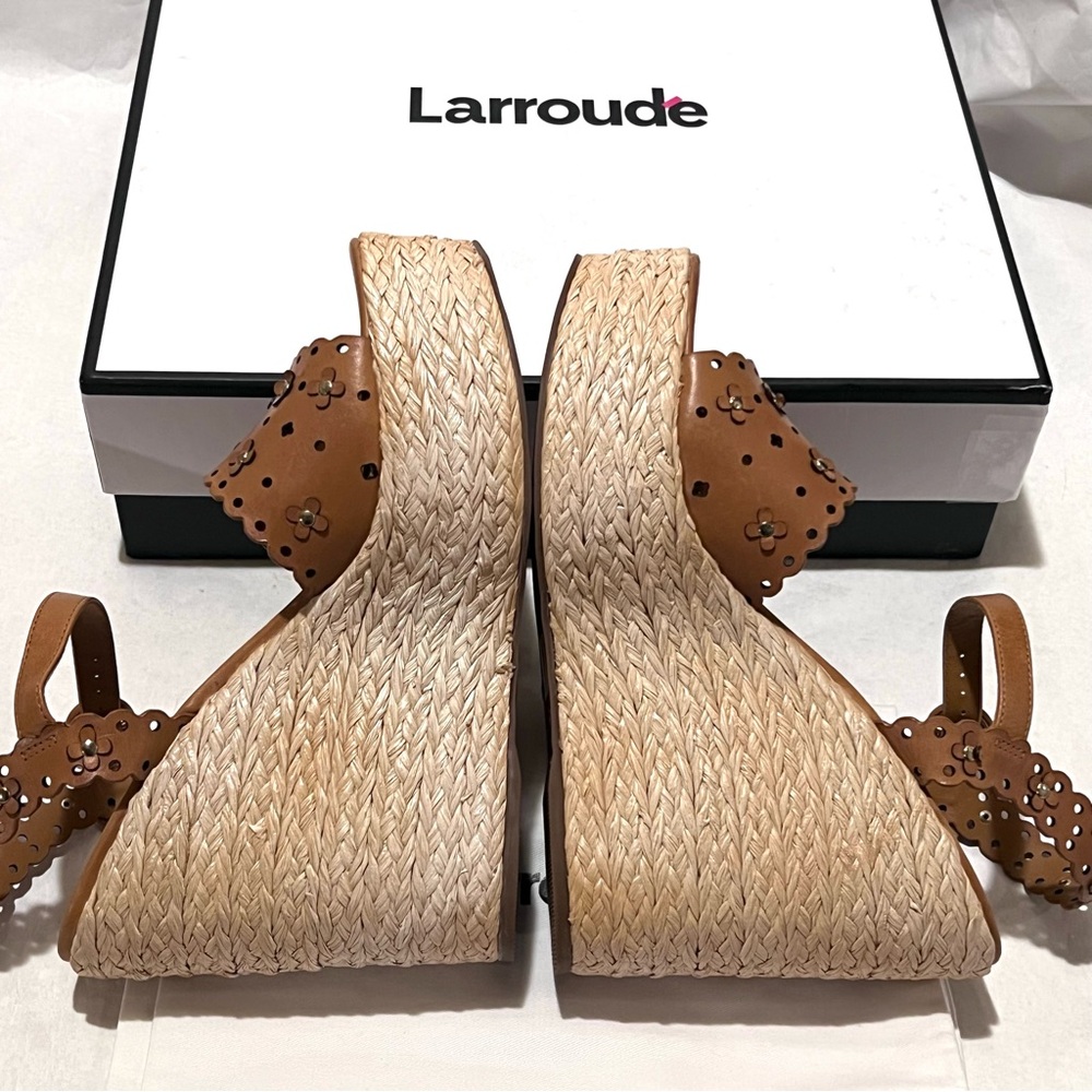 Larroudé Jasmine Flower Espadrille Wedge Platform Sandals Size 10 Biscuit - Picture 7 of 12